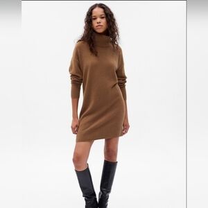 Elegant Brown Turtleneck Sweater Dress